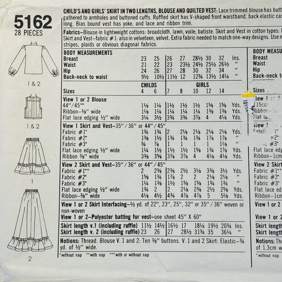 1980s Girls Gunne Sax Skirt Blouse Vest Sewing Pattern Simplicity 5162 Size 7 CC - Picture 5 of 6